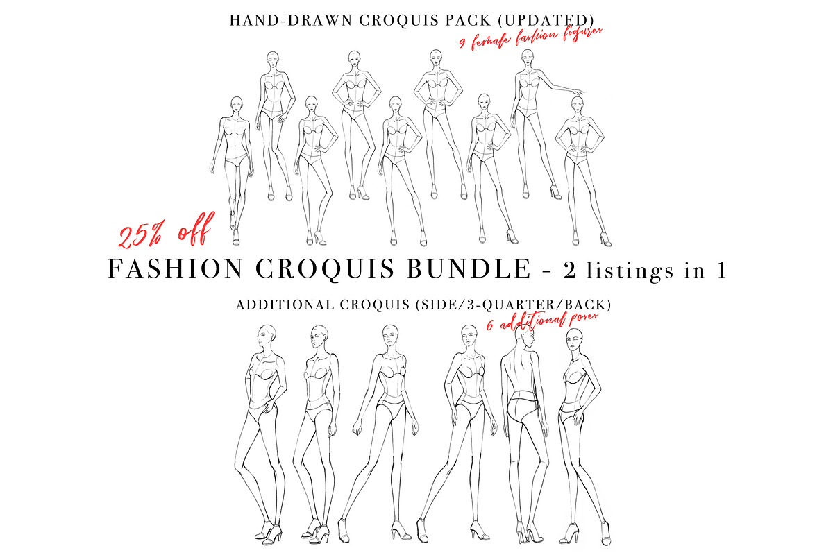 Sale- Female Fashion Croquis Bundle, an Illustration by Art by Lin (Photo 1 of 7)