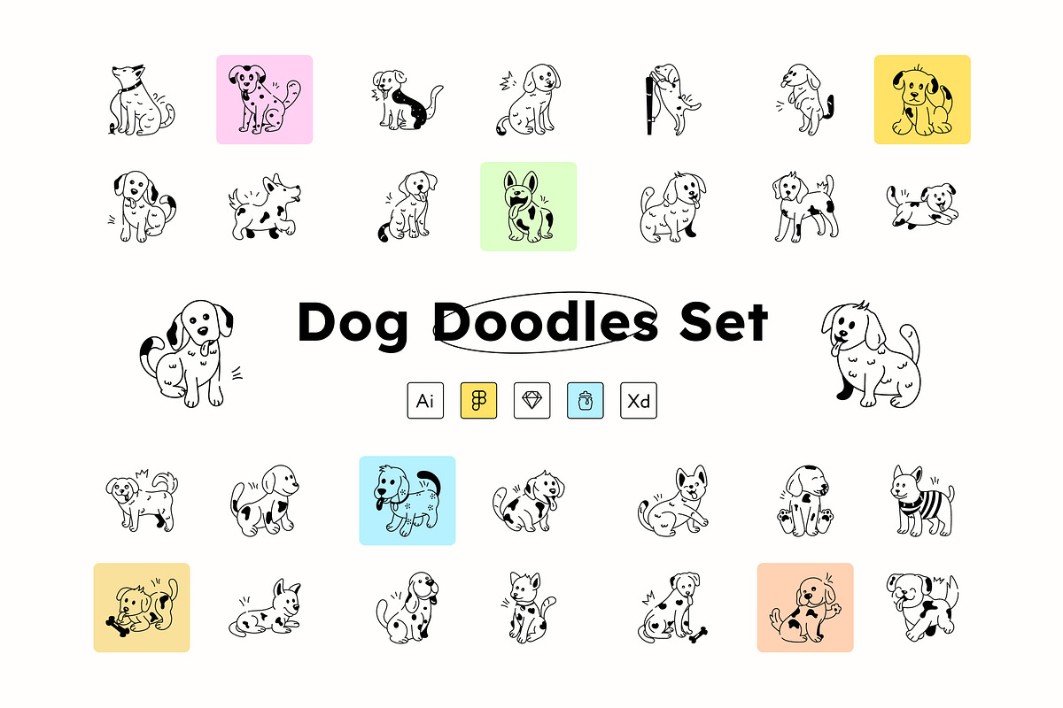Dog Doodle Icons, a Solid Icon by Prosymbols (Photo 1 of 8)