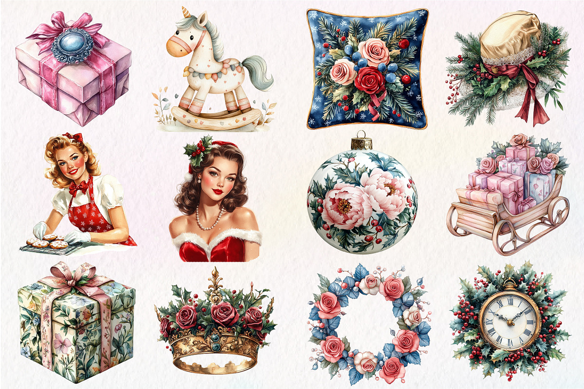 Grandmillennial Christmas Clipart, an Illustration by Dream Creation (Photo 3 of 4)