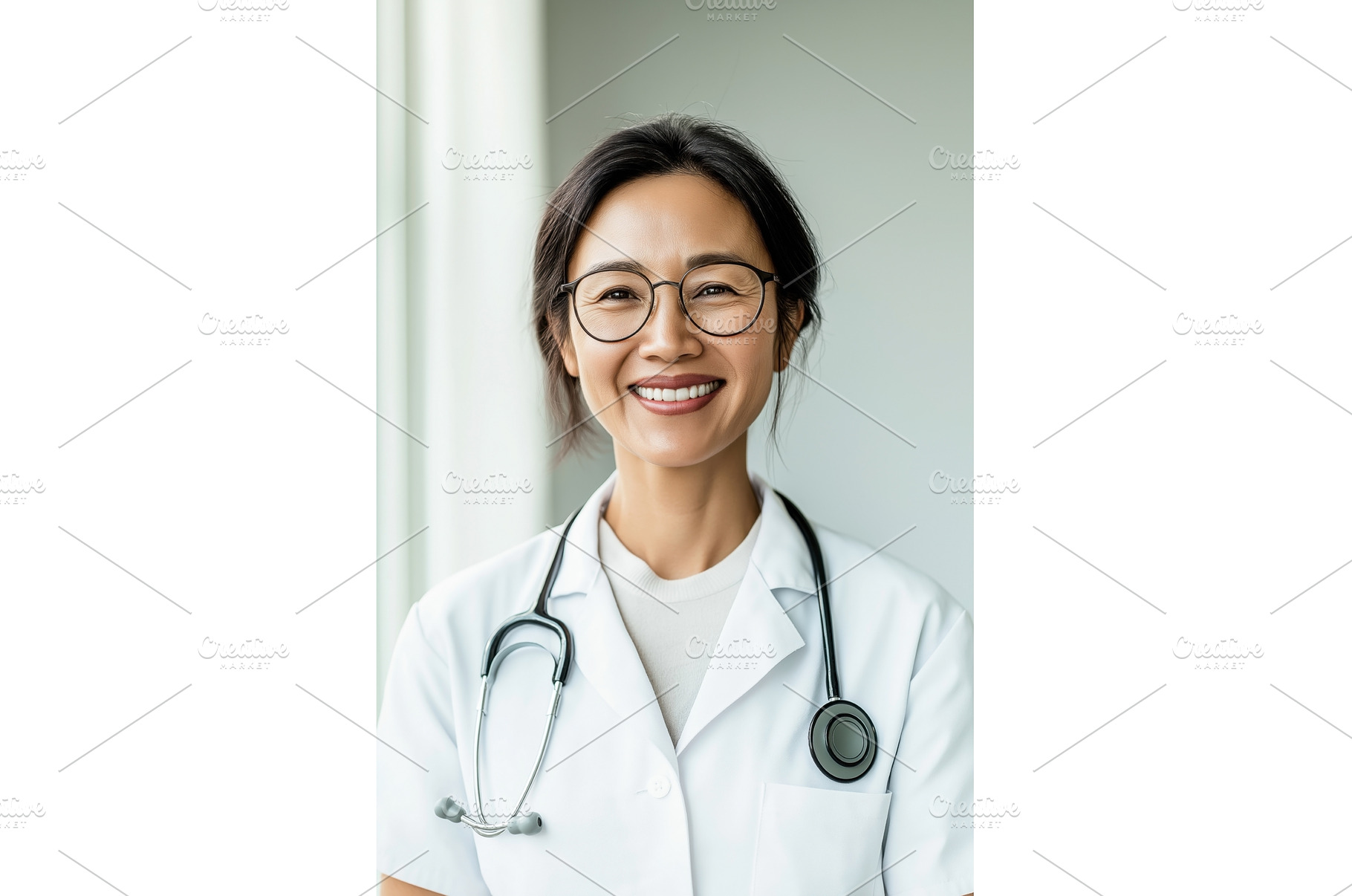Asian female doctor wearing glasses, a Health & Medical Photo by Sergey Kotenev