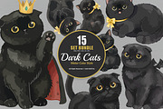 15 Bundle Watercolor Dark Cats Kiten, an Animal Illustration by Morspective (Thumbnail 1 of 8)