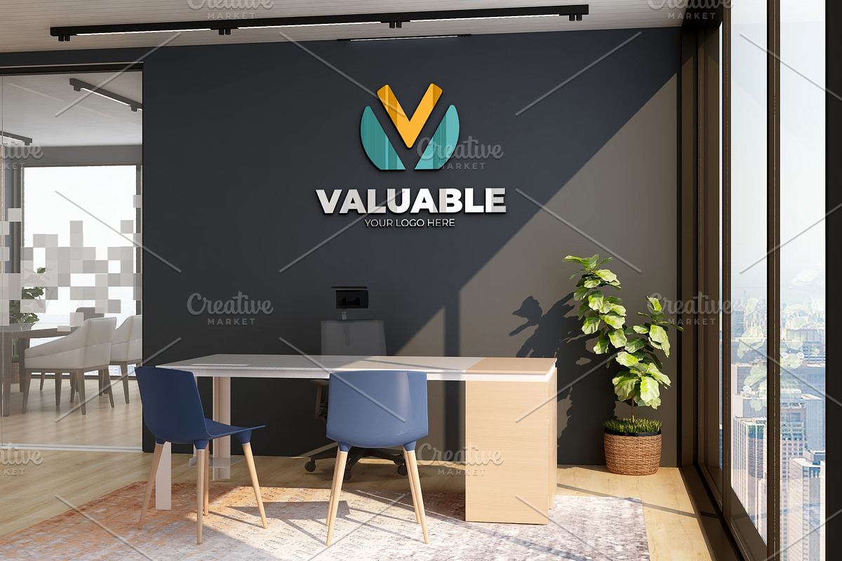 PSD Office Scene Modern Wall Mockup, a Product Mockup by Ayy (Photo 15 of 17)