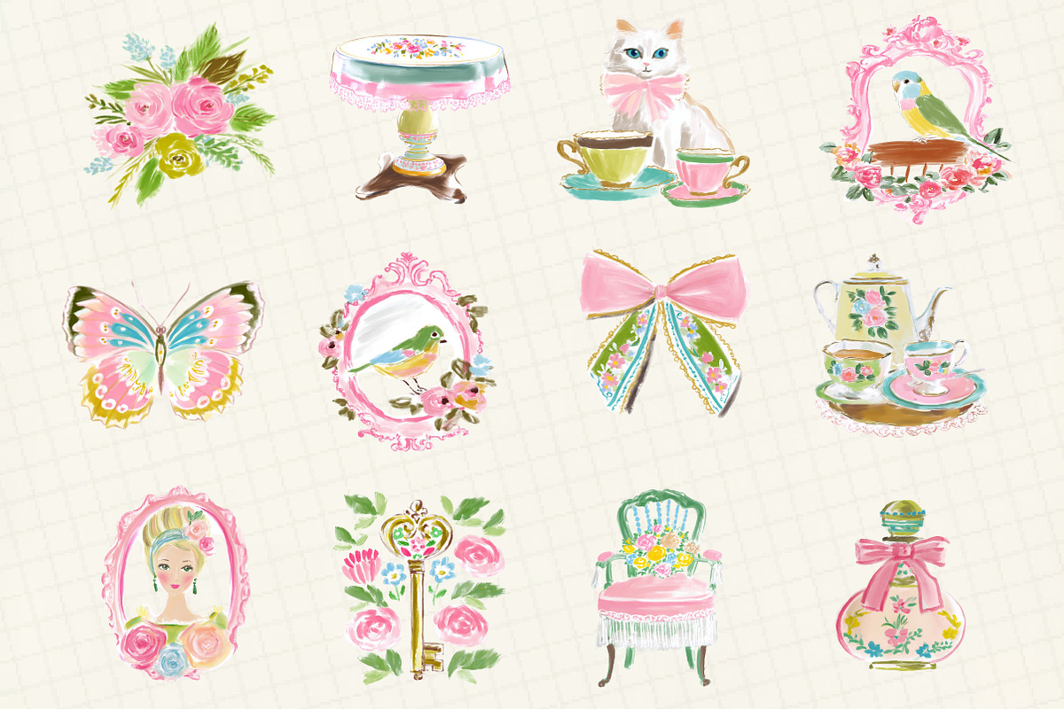 Rococo Romance Clipart Set, an Illustration by DreamCafeArt (Photo 2 of 6)