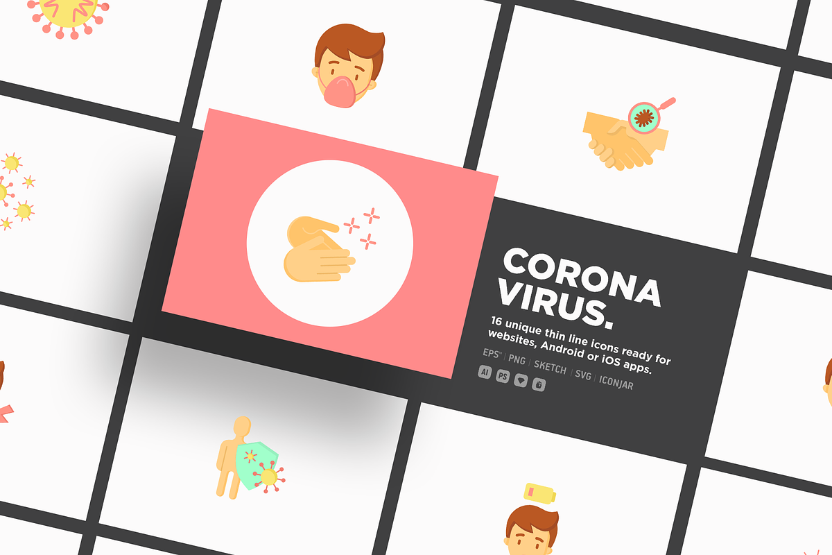 Coronavirus | 16 Flat Icons Set, an Icon by Alex Blogoodf (Photo 1 of 12)