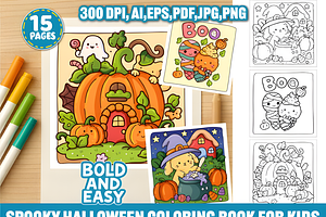 Spooky Halloween Coloring Pages, a Seasonal Illustration by Coco Bloom