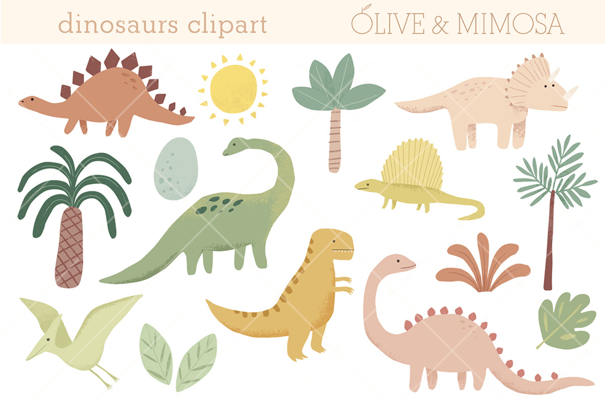 Dinosaurs clipart set, illustrations, an Illustration by Olive & Mimosa