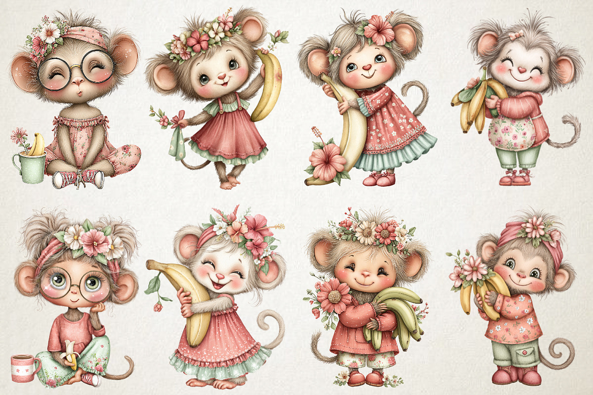 Quirky Monkey Mama Banana Clipart, an Animal Illustration by RobertsArt (Photo 5 of 5)