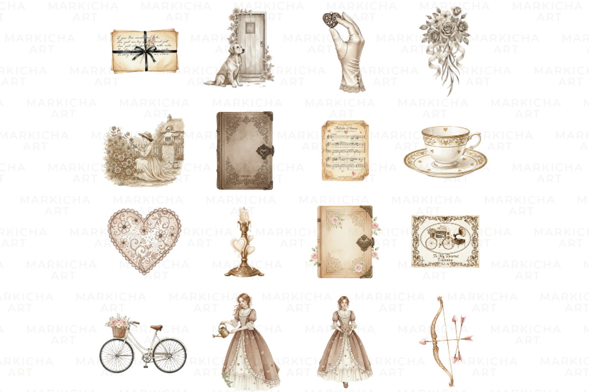 Antique Sepia Valentine Day Clipart, an Illustration by Markicha Art (Photo 4 of 5)
