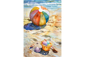 Colorful Beach Ball and Toys Art, an Animal Illustration by Art Paradise Studios