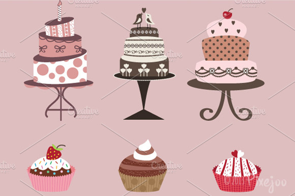 Cakes and Cupcakes Clipart in Vector preview 2