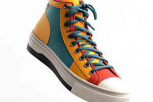 Colorful High Top Sneaker Hanging Fa, an Abstract Photo by Pixeness Studio