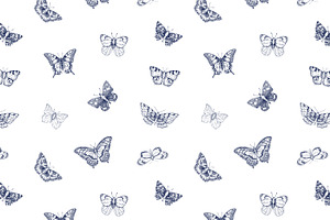 Butterflies Drawing Seamless Pattern