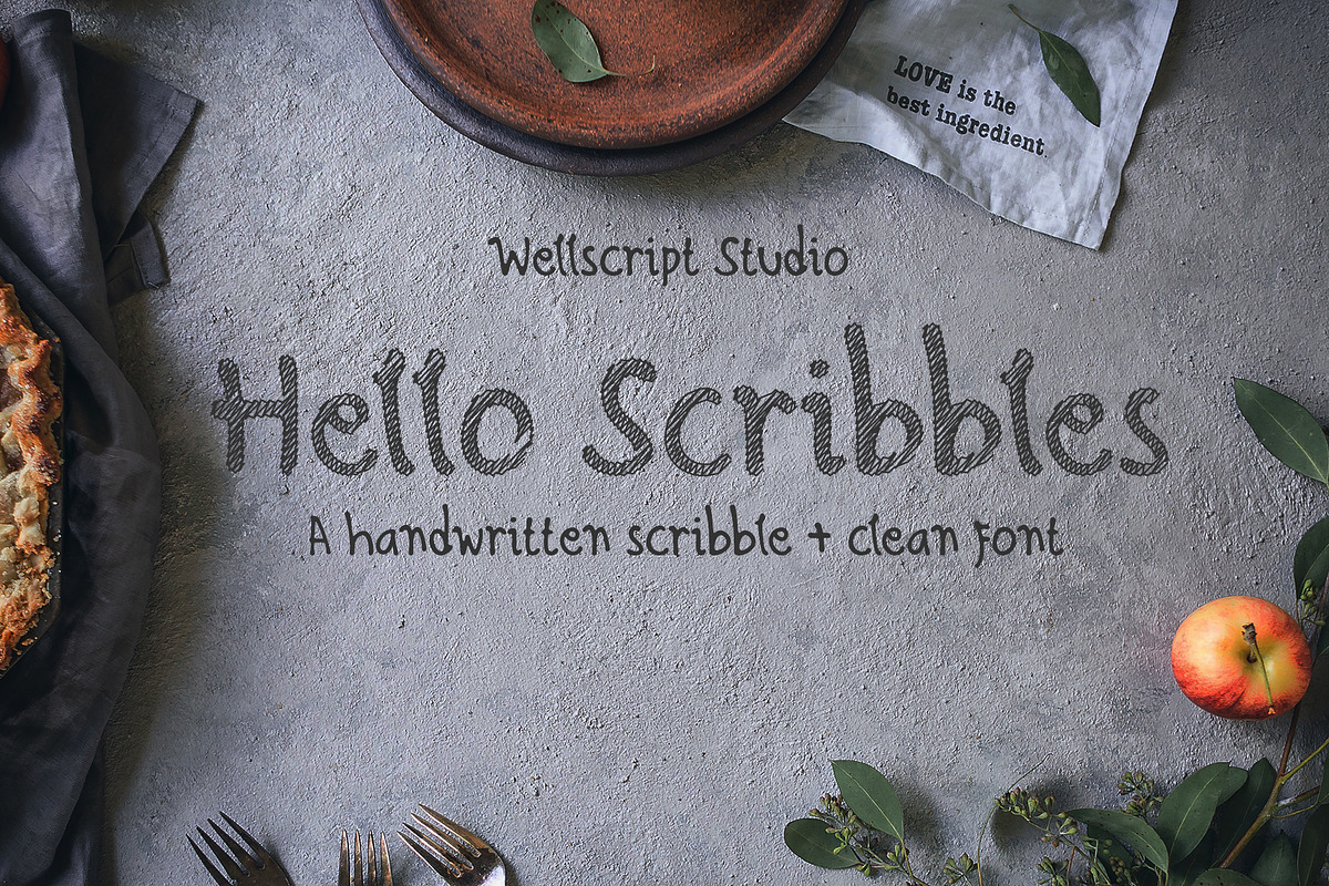 Hello Scribbles - Handwritten font, a Font by Wellscript Studio (Photo 1 of 6)