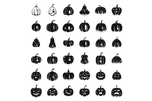 Farm Pumpkin Icons Set, Simple Style