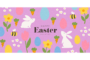 Cute Happy Easter banner, an Object Illustration by Andrey Yaroslavtsev