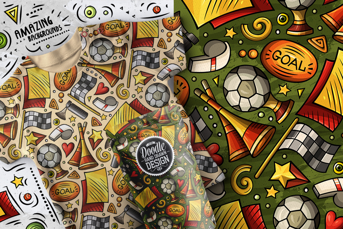 7 Soccer Doodle Seamless Patterns, a Pattern Graphic by BALABOLKA (Photo 5 of 8)