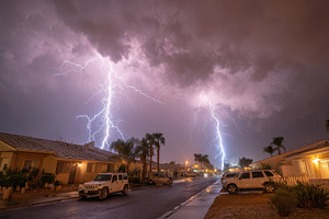 Dramatic lightning strikes over subu, a Photo by Pixeness Studio