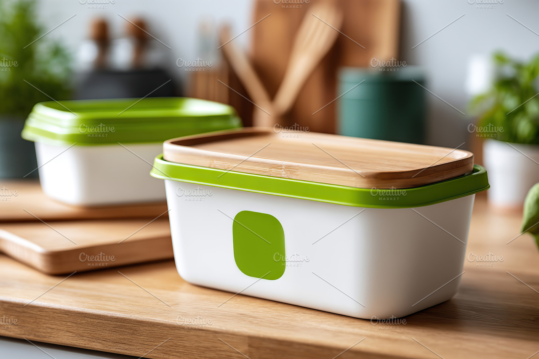 Food container mockup features sleek design and vibrant colors for modern kitch, a Food & Drink Photo by AlyaAnd