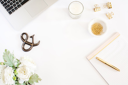 Pink and gold styled desktop 11 containing above, agenda, and arranged, a Business Photo by Stocklane