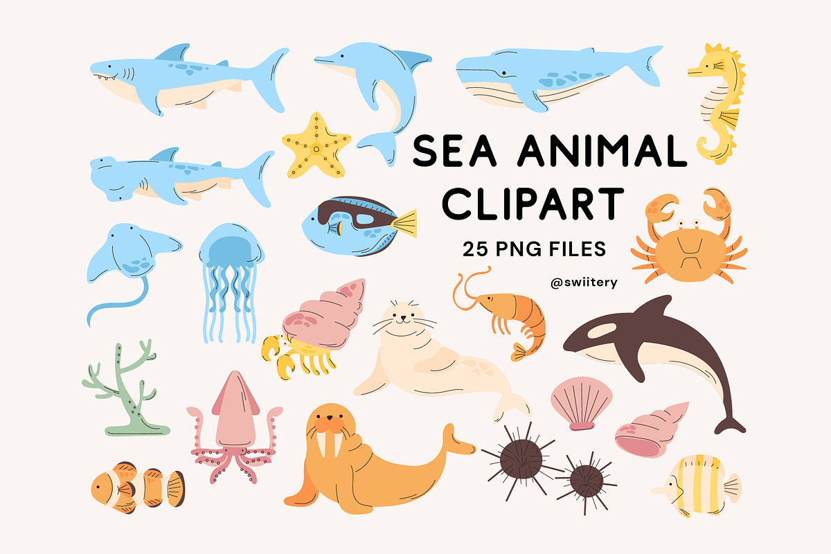 Sea Animal Clipart - Swiitery, an Animal Illustration by Iconixar & Friends (Photo 1 of 2)