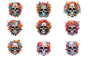 Watercolor Sugar Skull Clipart