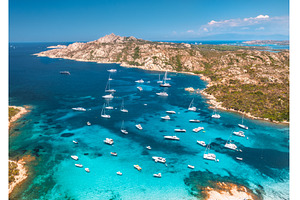 Aerial view of luxury yachts and