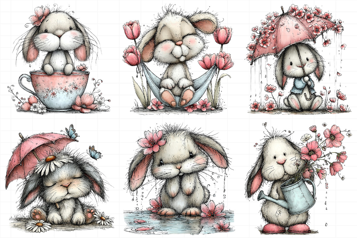 Watercolor Spring Bunny Clipart, an Illustration by Daily.Designs (Photo 4 of 7)
