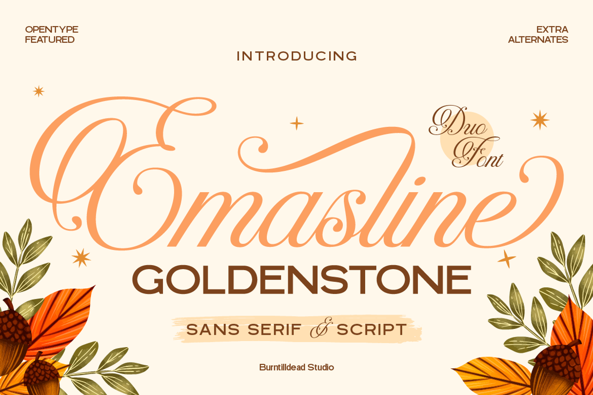Emasline Goldenstone, a Sans Serif Font by Burntilldead (Photo 1 of 12)