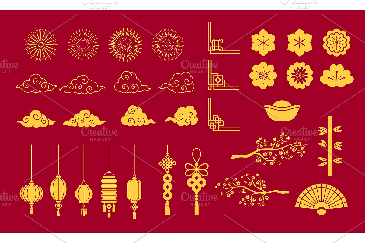 Asian oriental design elements, a Seasonal Illustration by Seavector Studio (Photo 3 of 3)