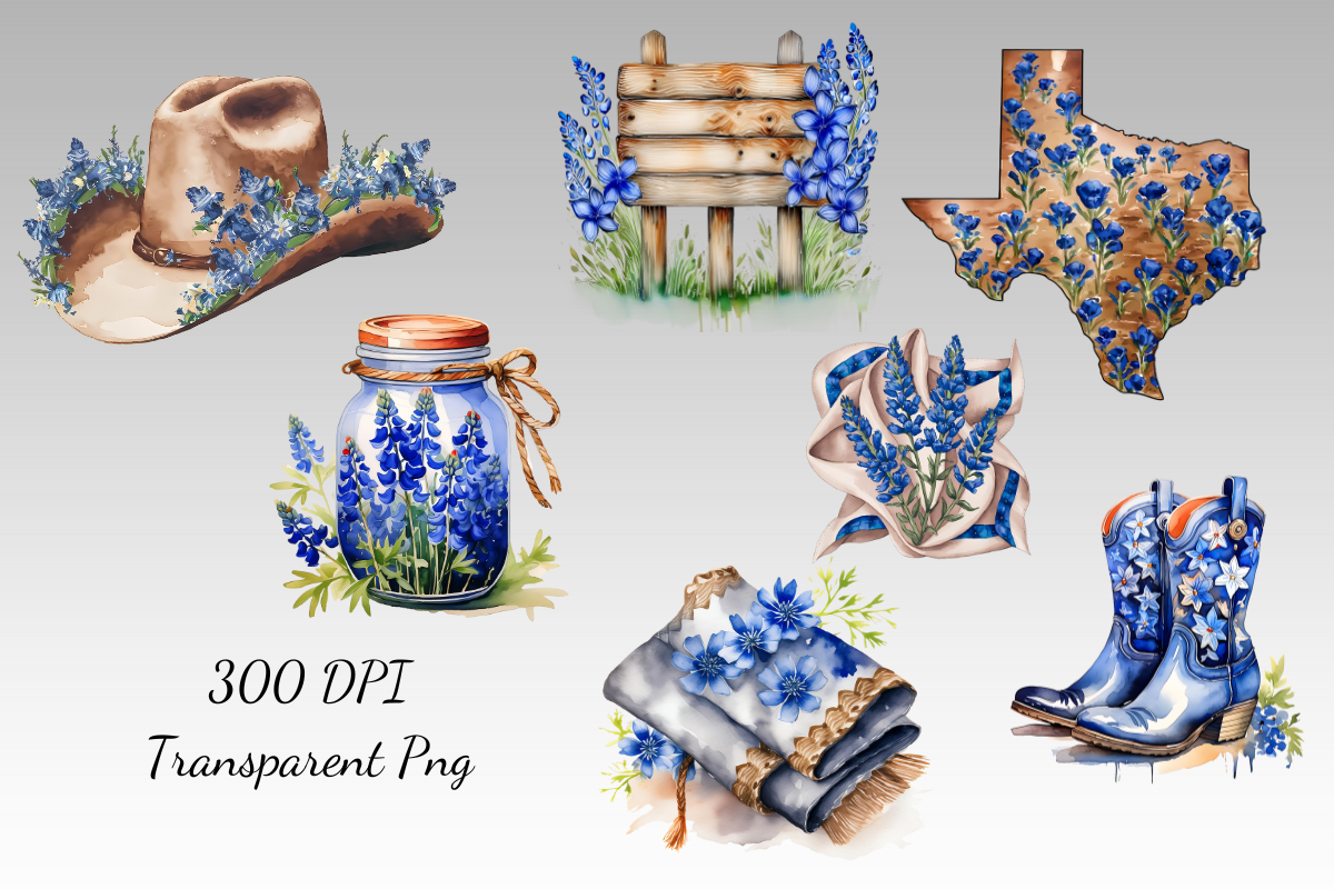 Blue Bonnet Flower Clipart Bundle, a Decorative Illustration by Dream Floral Clipart (Photo 7 of 9)