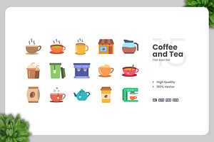 Coffee and Tea Flat Icons, an Icon by Upnowgraphic