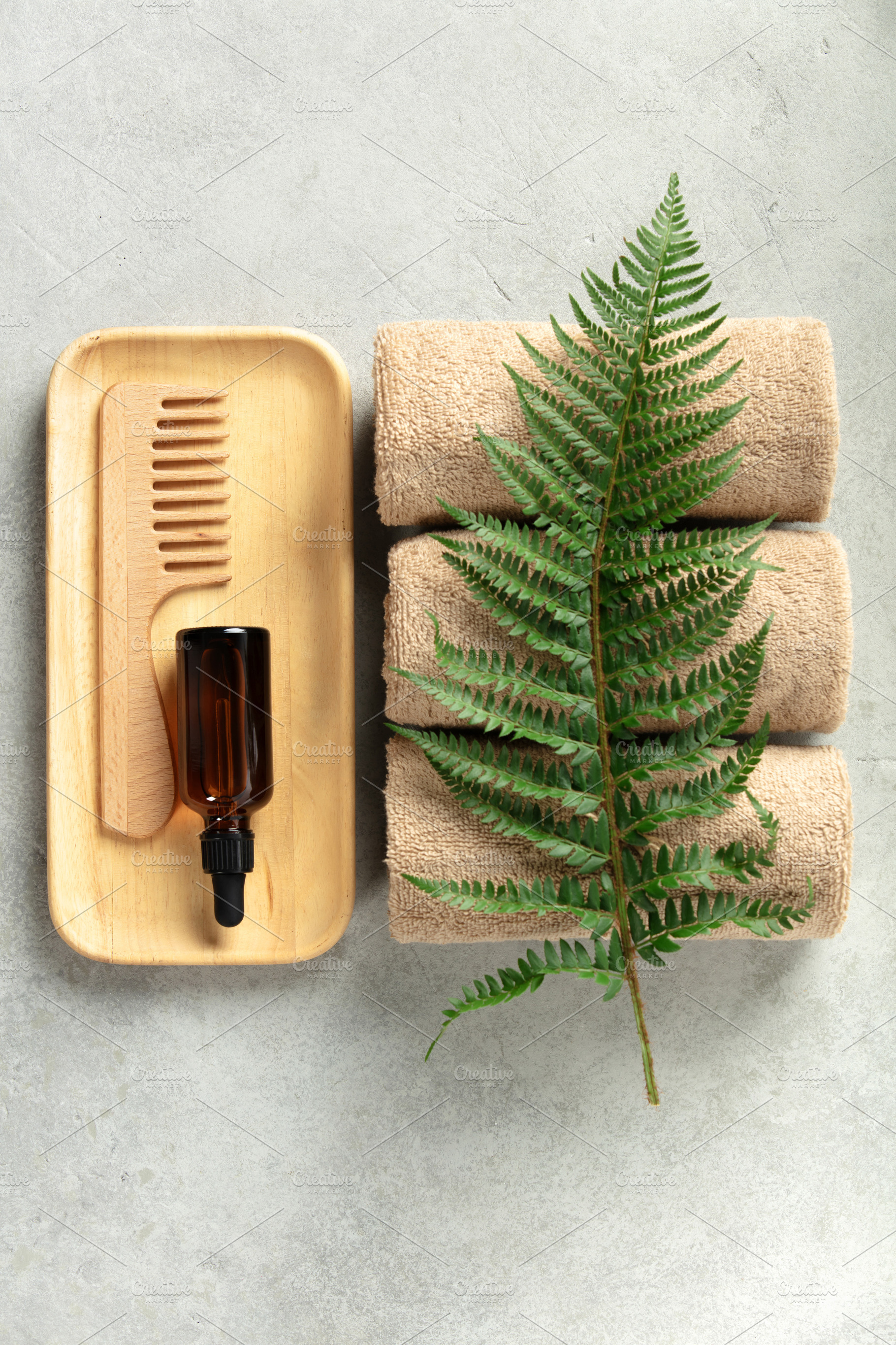 Spa Wellness Flat Lay with Fern, Towels, and Natural Products, a Food & Drink Photo by Natalia Klenova's Shop