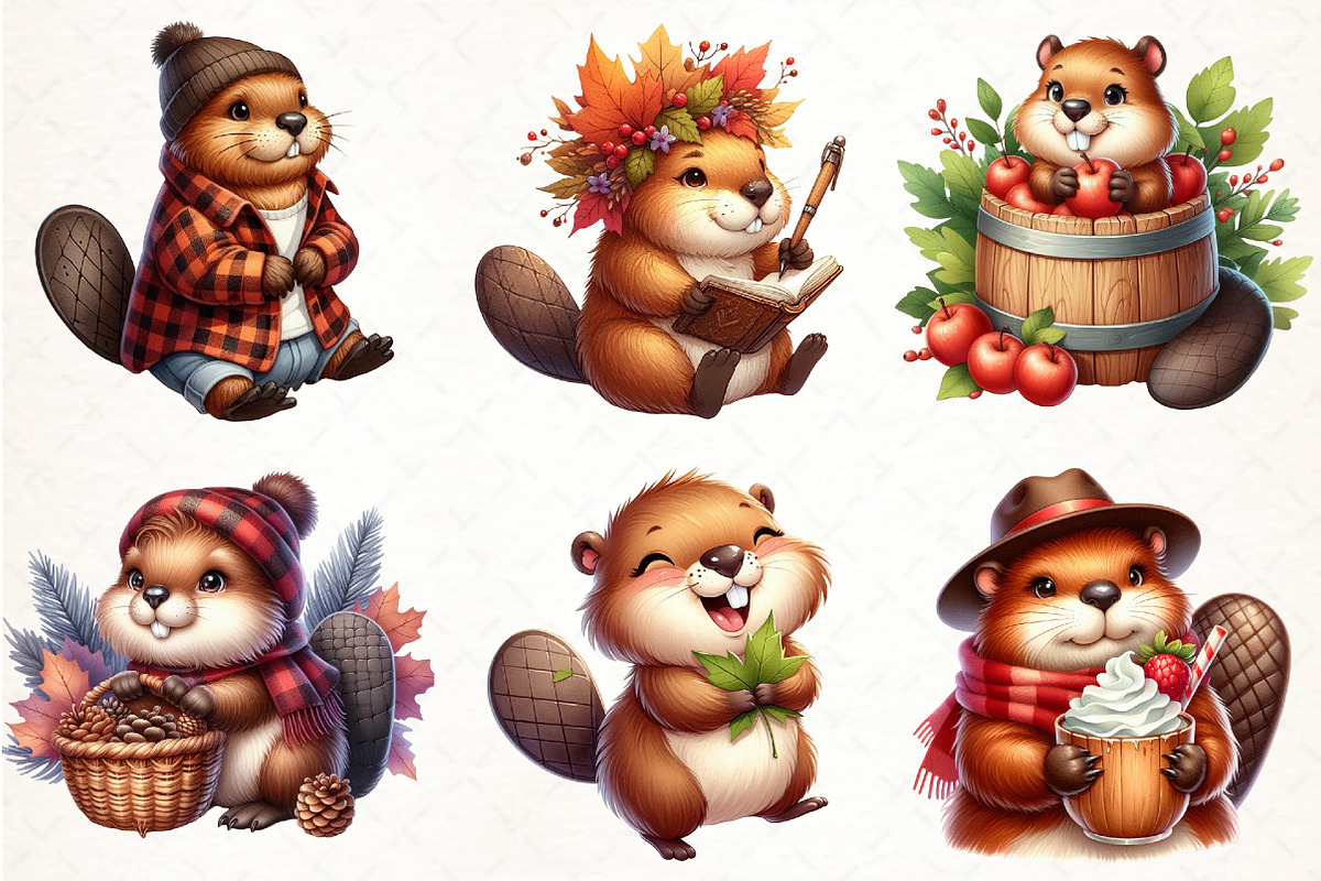 Watercolor Autumn Cute Beaver, an Illustration by Pixels.Craft (Photo 3 of 7)