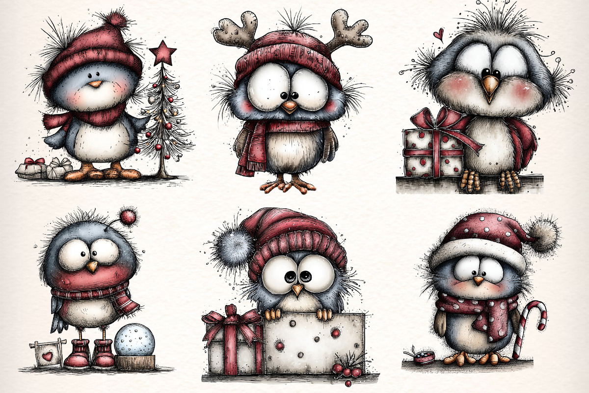 Whimsical Christmas Birds Clipart, an Illustration by Dream Creation (Photo 2 of 7)