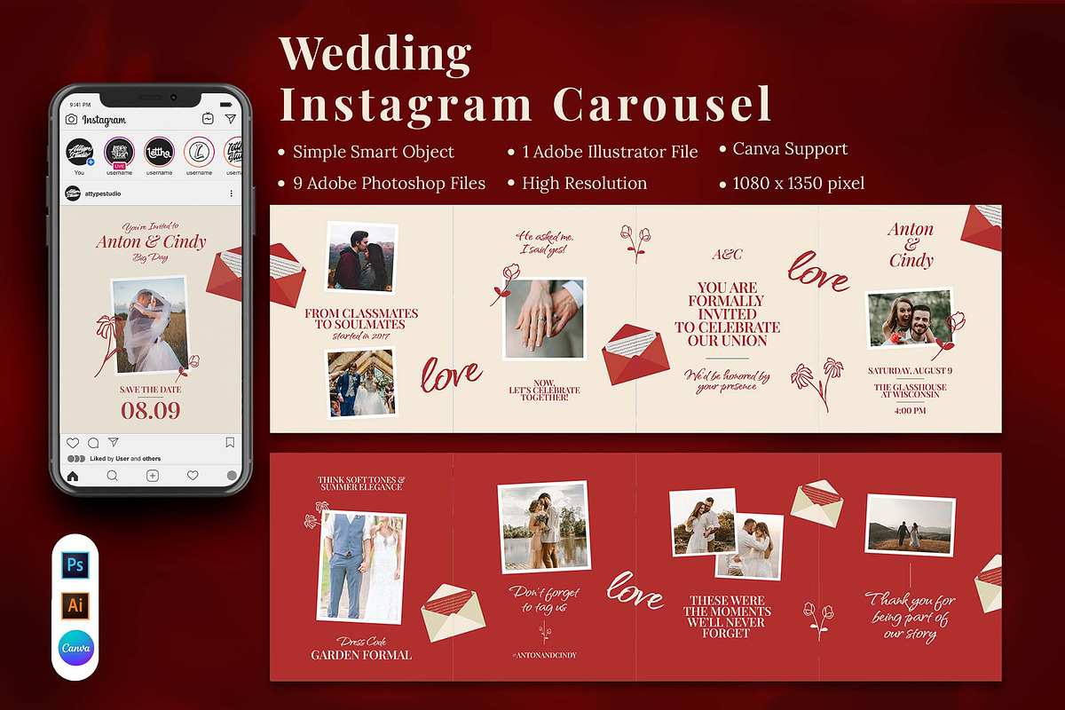 Wedding Instagram Carousel & Canva, a Social Media Template by Attype (Photo 1 of 5)