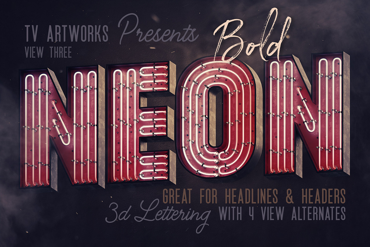 Bold Neon 3D Lettering, a Graphic by TVartworks (Photo 3 of 16)