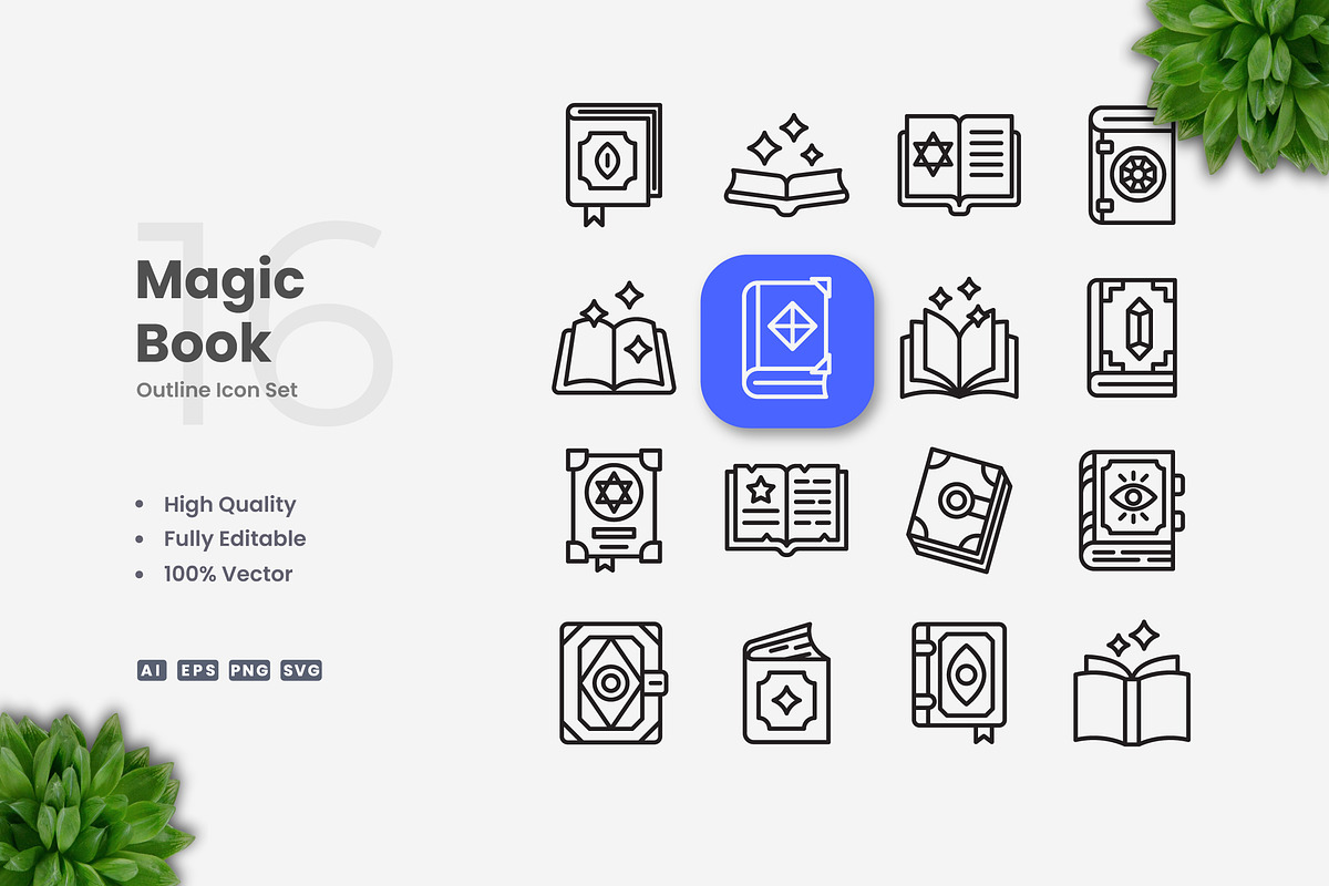 Magic Book Outline Icons, an Outline Icon by Upnowgraphic
