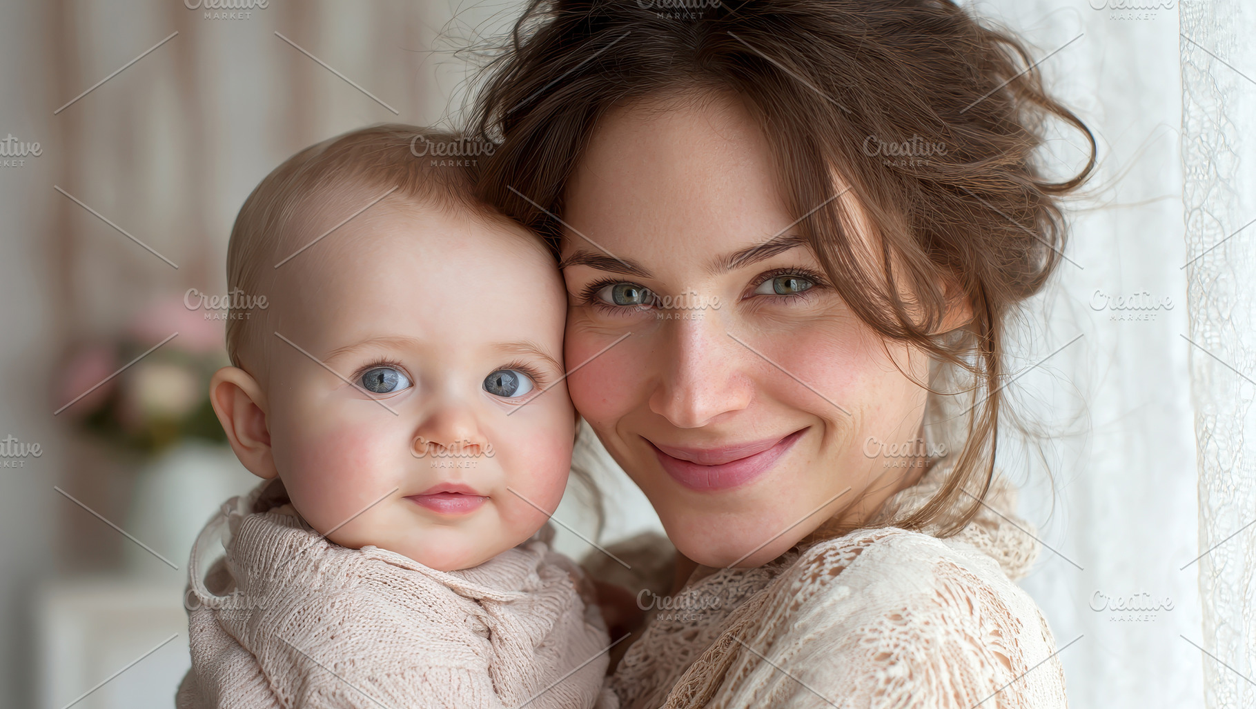 Mother holds baby close in a cozy, a Photo by Pavel_design