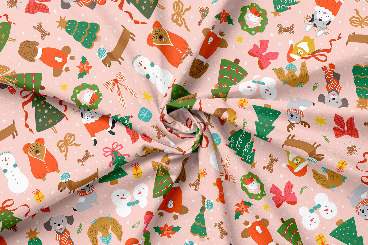 Pink Christmas dogs & bows, a Pattern Graphic by Tani Kuzminka (Photo 6 of 15)
