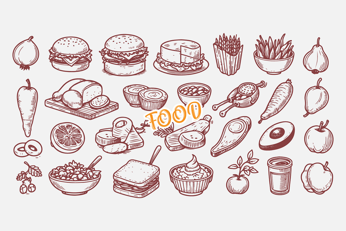 Hand Drawn Food Illustration Coll, a Food Illustration by MkStudio (Photo 3 of 3)