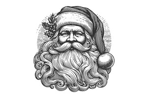 Santa Claus face engraving vector, an Illustration by AlexArt