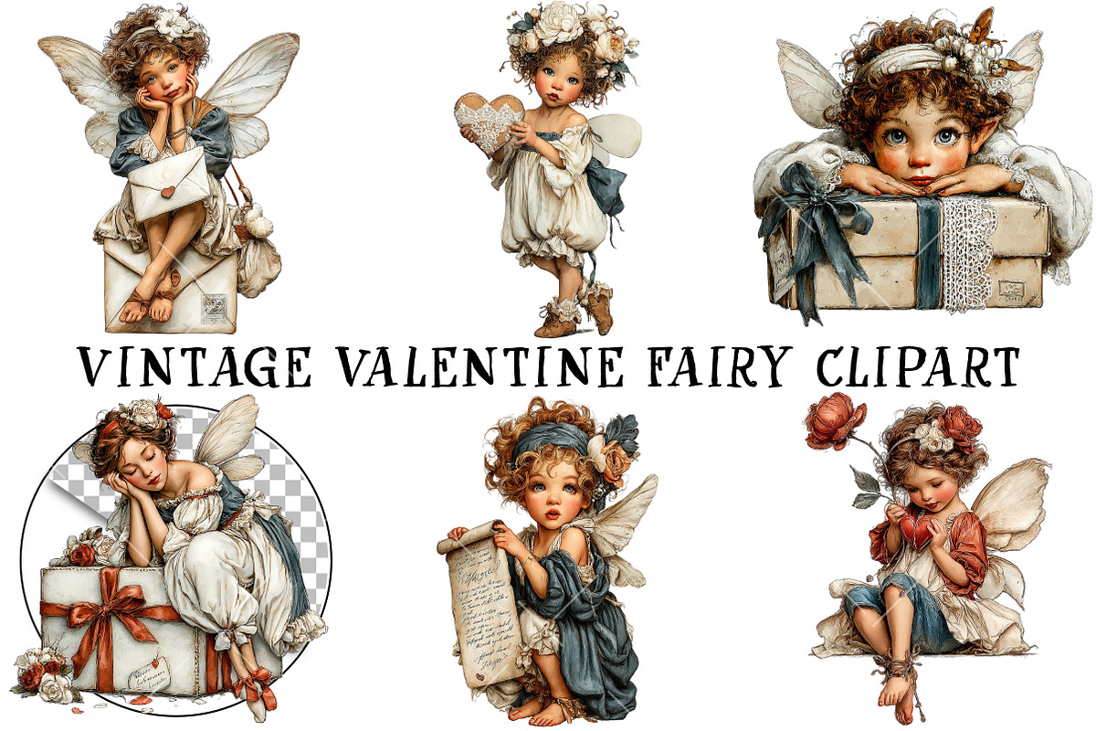 Vintage Valentine Fairy Clipart, an Illustration by OK Design (Photo 2 of 6)