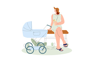 Mother walking with baby. Newborn in, a Person Illustration by Valerie Bodnar