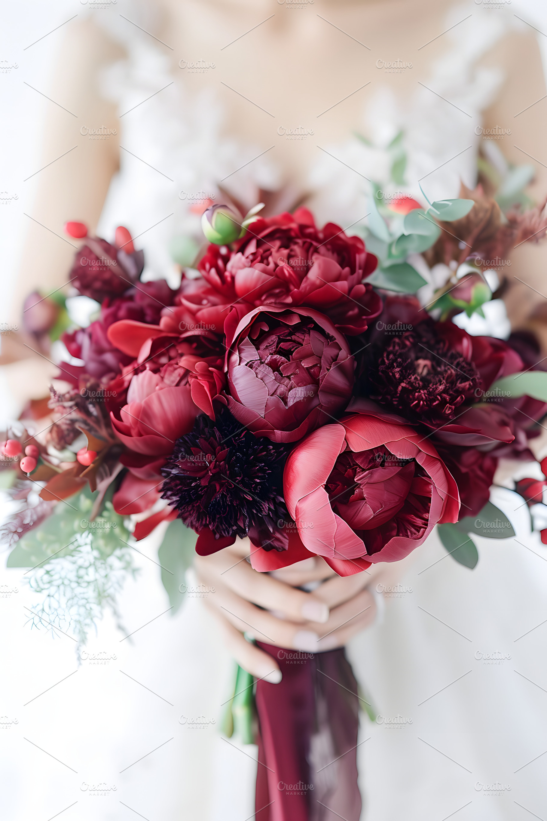 Wedding bouquet of dark red peonies, a Beauty & Fashion Photo by OlgaPilnik