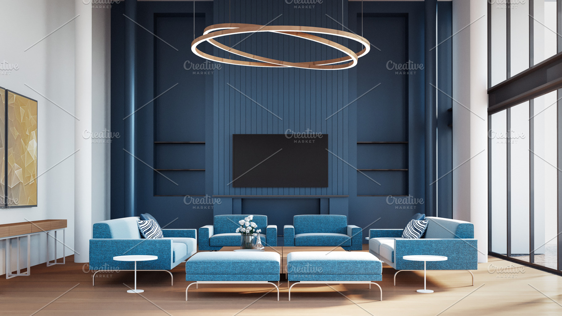 Blue room modern interior - 3D, an Architecture Photo by TONTECTONIX