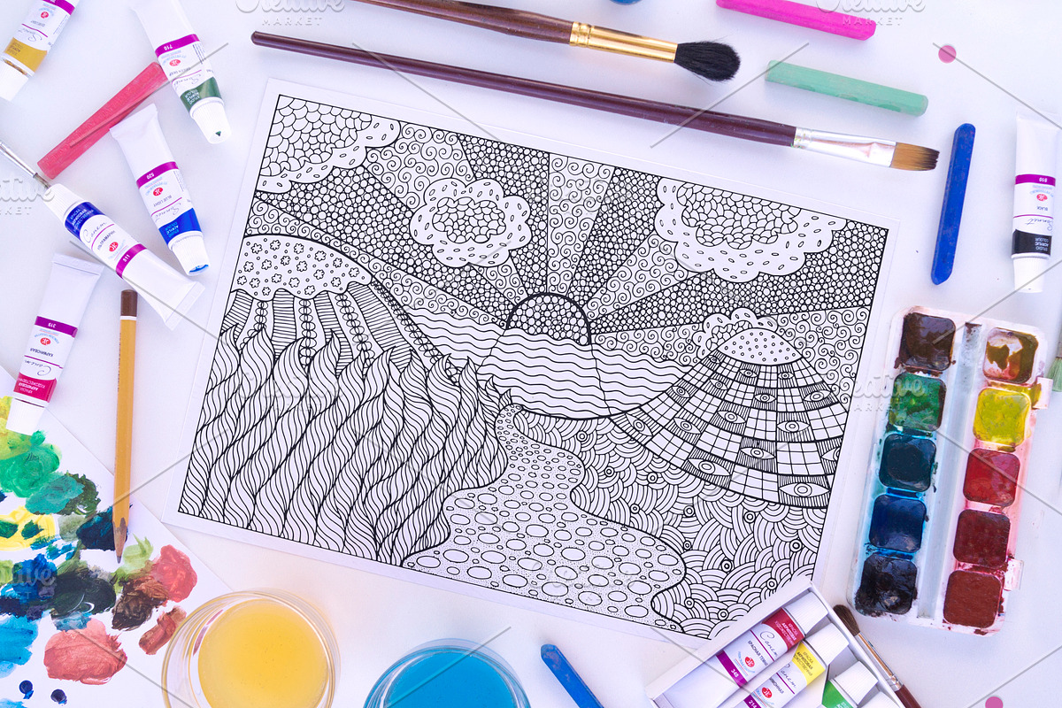 Surreal Landscape - 2 coloring pages, an Illustration by DoodleArtDesigns (Photo 2 of 3)