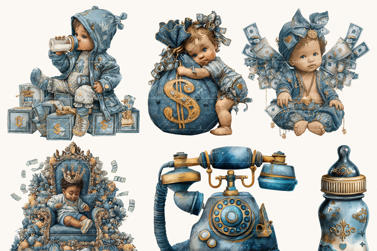 Watercolor Rich Baby Clipart Bundle, a Person Illustration by BusyDaydesign (Photo 4 of 9)