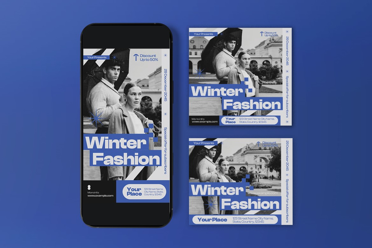 Blue Grey Winter Fashion Flyer Set, a Flyer Template by graphicook (Photo 3 of 3)