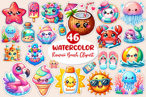Kawaii Beach Clipart, an Illustration by Dream Creation