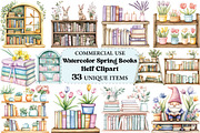 Watercolor Spring Bookshelf Clipart, an Illustration by Craft Nest (Thumbnail 1 of 4)